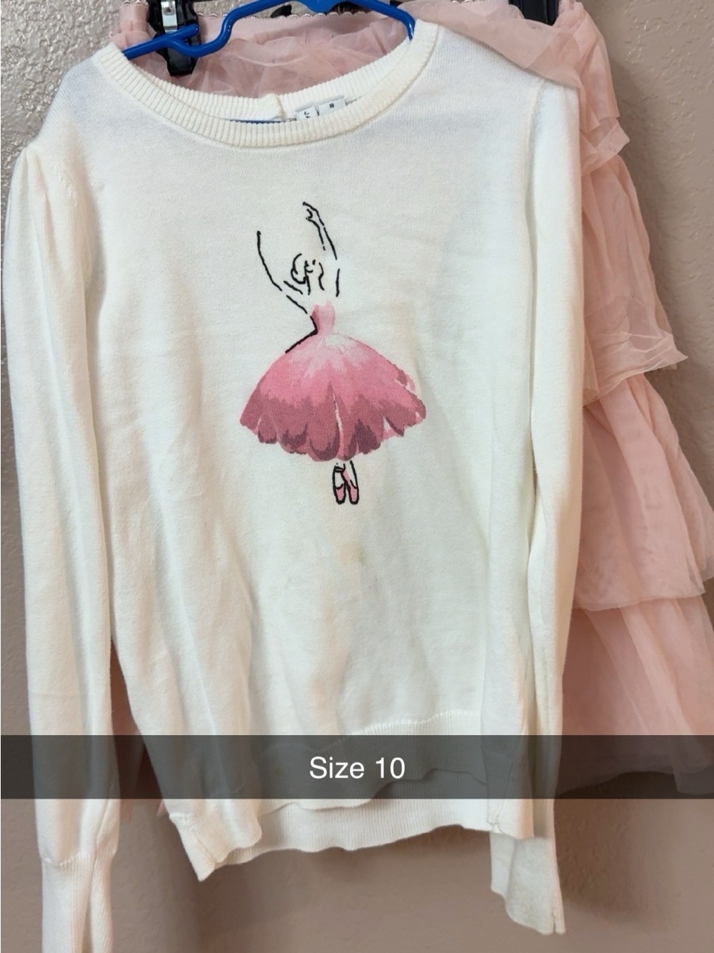 Janie and Jack White Sweater with Pink Ballerina Motif